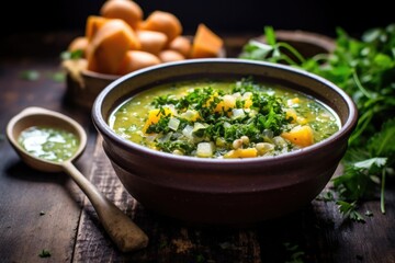 nutrient-rich soup in a bowl with a spoon