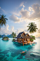 tropical resort in maldives - obrazy, fototapety, plakaty