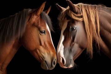 Fototapeta premium two horses nuzzling each others noses
