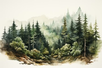 illustration of pine forest in mountain