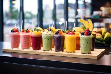 fresh smoothies displayed at a fitness centre cafe