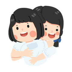 Cute girls student friend hug