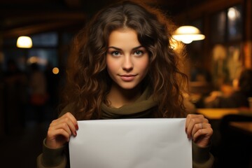 girl holding a white sheet - obrazy, fototapety, plakaty