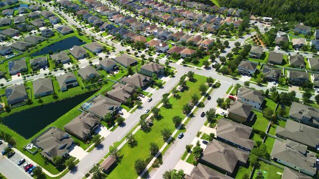 Florida Neighborhood Subdivision Fly Above  - Afternoon