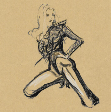 sketch of a dancer in a black lingerie