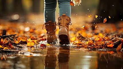 Autumn's Vibrant Ballet: Leaf Dance and Rainy Day Reverie in 8K created with generative ai technology