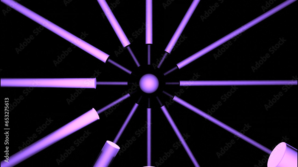 Poster rotating 3d spiral of lines on black background. design. 3d lines move in spirals in dark space. 3d 