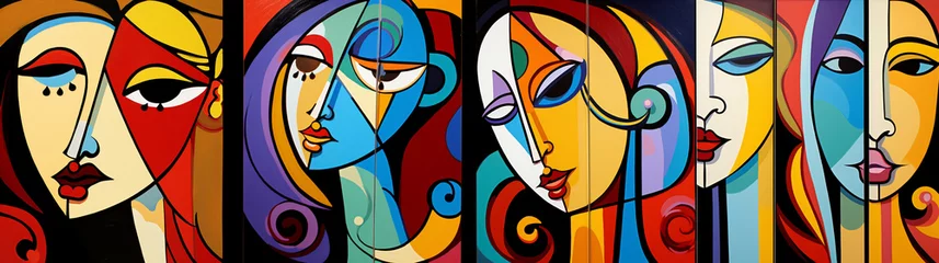 Fotobehang artistic graffiti of women in the style of cubism and pop art. Generative Ai © PETR BABKIN