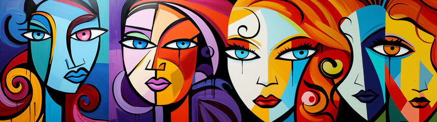 colorful artistic graffiti of women in cubist and pop art style. Generative Ai