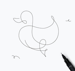 Duck in minimalism pen line style on white background