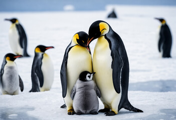 Obraz premium Family emperor penguin. Generative AI