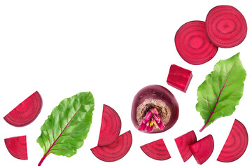 beetroot slices isolated on white background with full depth of field. Top view. Flat lay