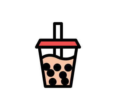 Bubble tea icon. Boba tea illustration. Vector pearl drink colorful icon.