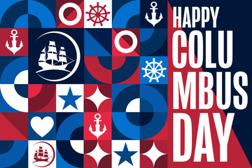 Happy Columbus Day. Holiday concept. Template for background, banner, card, poster with text inscription. Vector EPS10 illustration.
