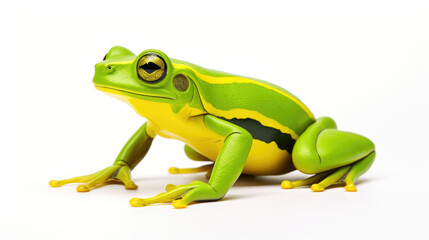 plastic frog toy on a white background, cut Sits
