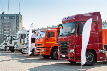 Modern trucks at an automotive exhibition