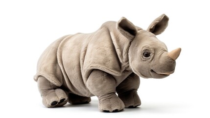 rhinoceros Soft toy on a white background, cut stand - obrazy, fototapety, plakaty