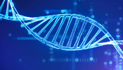 Foto op Plexiglas Helix Bridge Blue colored shiny dna molecule on futuristic digital background.