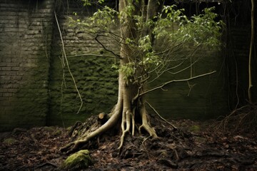 Fototapeta premium old tree growing beside a youthful sapling