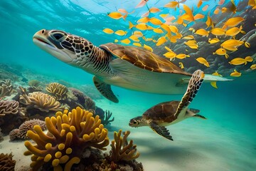 Fototapeta na wymiar green sea turtle swimming