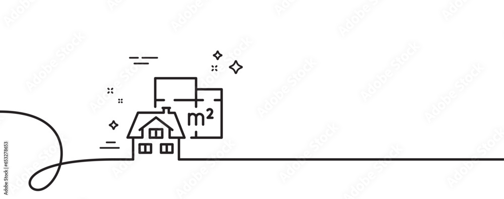 Poster floor plan line icon. continuous one line with curl. house floorplan sign. square meters of living s