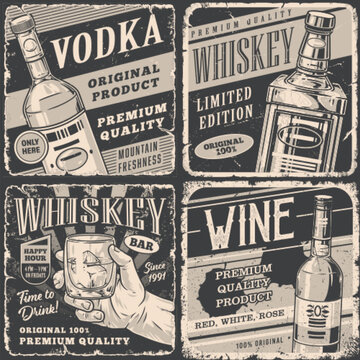 Alcohol vintage set stickers monochrome