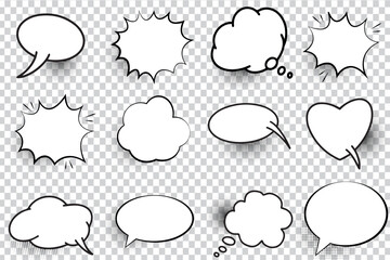 Set of comic speech bubbles. Retro empty comic bubbles. Stickers. Vector illustration.