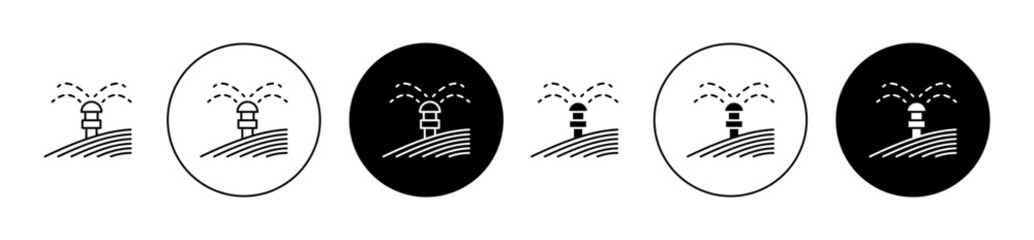 Irrigation sprinklers vector icon set in black color. Suitable for apps and website UI designs - obrazy, fototapety, plakaty
