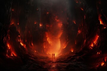 Hell's Gates, Halloween's Inferno Unleashed, Demonic Portals to a Realm of Fire, Torture, and Unrelenting Darkness - obrazy, fototapety, plakaty