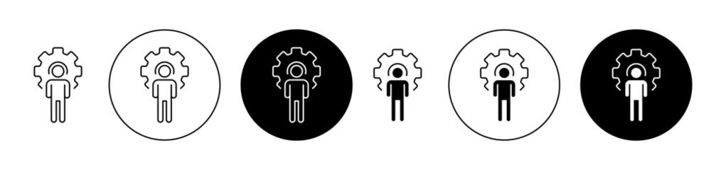 User and gear vector icon set in black color. Suitable for apps and website UI designs - obrazy, fototapety, plakaty