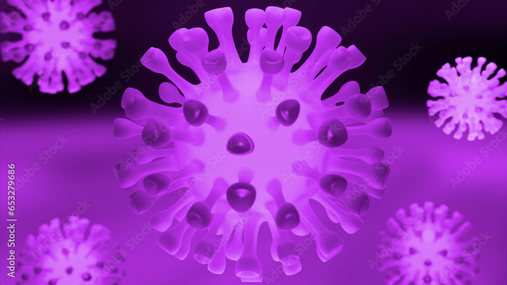 Poster pink and purple background with bacteria. design. small virus particles rotating in a circle made in