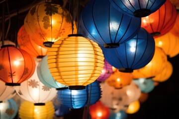cluster of glowing paper lanterns