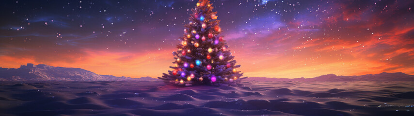 Festive Christmas Scene with Sparkling Snow, Ornaments, and Gifts, Ideal for Text Placement, High-Quality Seasonal Photography