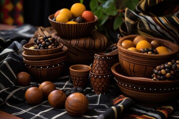 african wooden bowls filled with gift contents