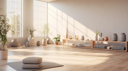 tranquil yoga studio setup with accessories