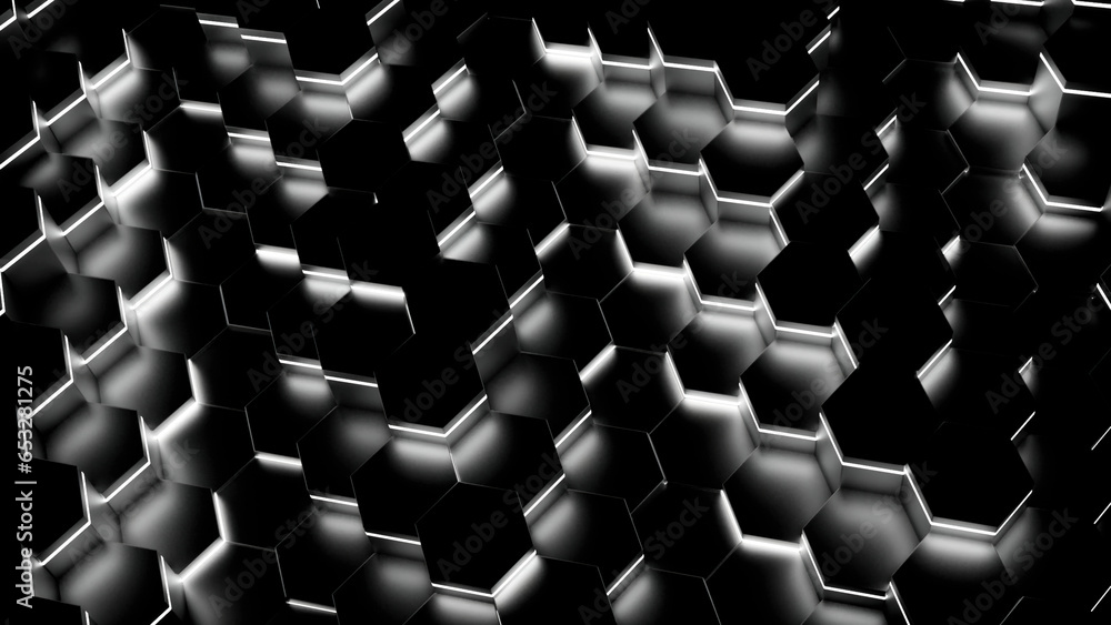 Poster white and green light from dark parts. design. dark background with bright light that move in differ