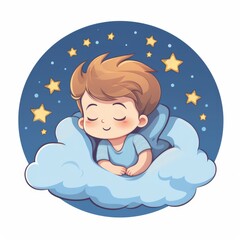 Cartoon illustration of a small child sleeping, AI generated Image