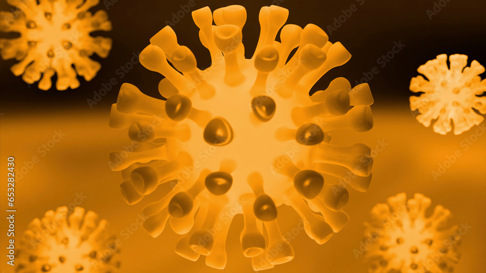 Poster yellow and red background with virus. design. a rich shade background made in abstraction with rotat