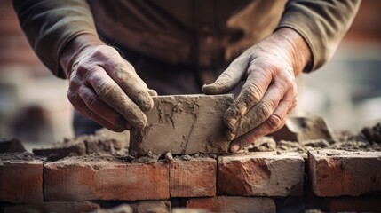 An image of a mason's hands building a solid wall for a new house.