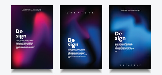 Colorful fluid and wavy gradient mesh background template copy space set. Dynamic colour gradation flow backdrop holo design for poster, banner, flyer, magazine, cover, brochure, festival, or event