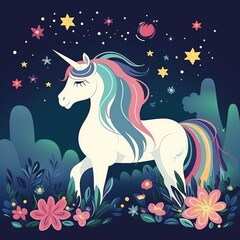 Unicorn cartoon illustration, AI generated Image