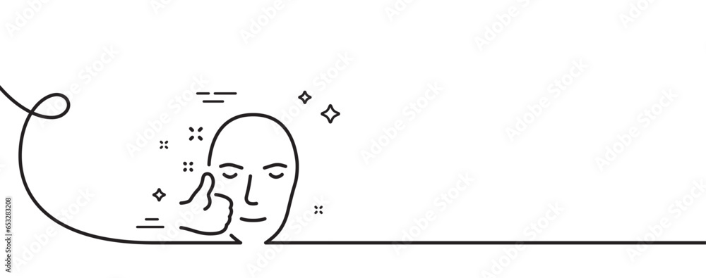 Poster healthy face skin line icon. continuous one line with curl. good care sign. like symbol. healthy fac