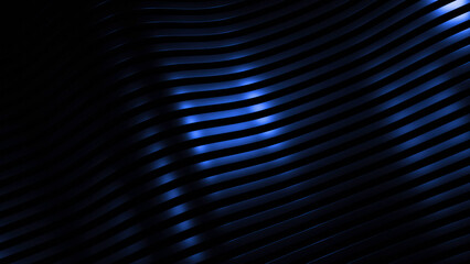 Striped background with moving waves. Design. Beautiful lines move in waves on black background. Striped lines with silky texture move in waves © Media Whale Stock