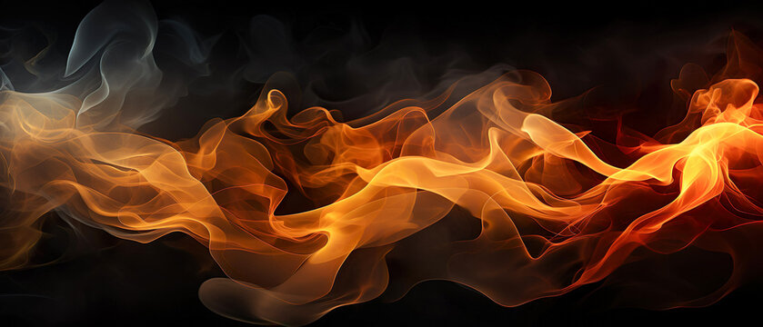 Fire flames over black background. Banner. Copy space. Generative AI