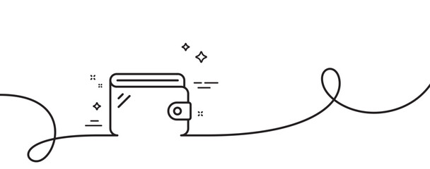 Wallet line icon. Continuous one line with curl. Money purse sign. Cash budget symbol. Wallet single outline ribbon. Loop curve pattern. Vector