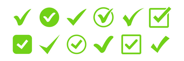 CheckMark vector icon. Set of simple check mark. Green check mark icon. Tick symbol. Accept okay symbol for improvement or checklist design. Correct vote choice symbol. Vector illustration - obrazy, fototapety, plakaty
