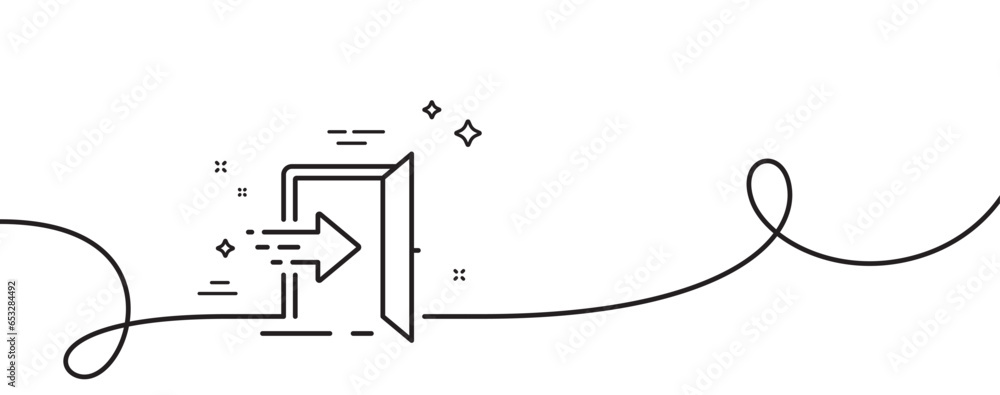 Poster entrance line icon. continuous one line with curl. entry door sign. building exit symbol. entrance s