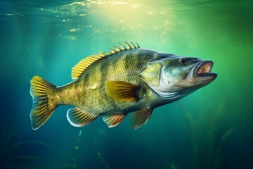 fresh fish swimming in the water on a green background  generative ai