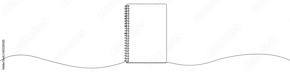 Poster notebook one line drawing vector. copybook continuous line drawing vector. a notebook with a pen a s