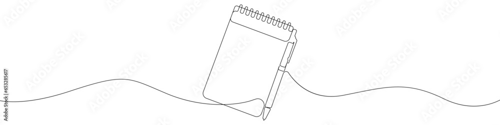 Poster notebook one line drawing vector. copybook continuous line drawing vector. a notebook with a pen a s